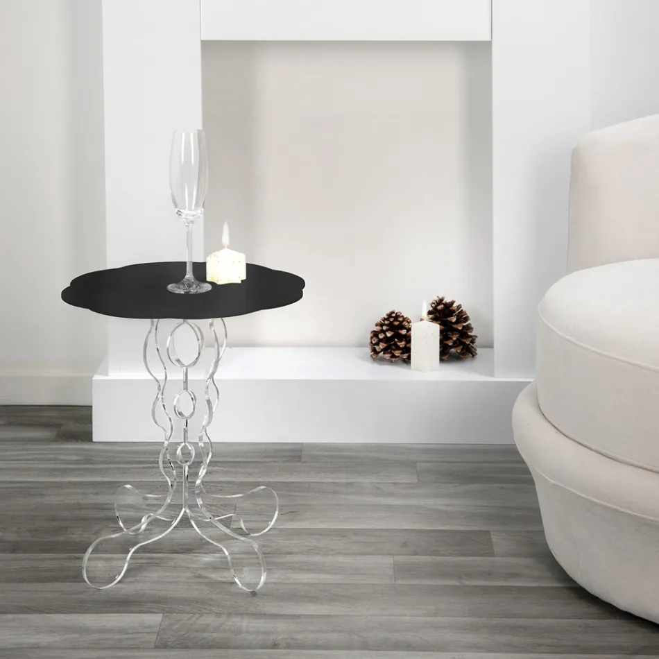 Tavolino tondo nero diametro 36 cm design moderno Janis, made in Italy Viadurini