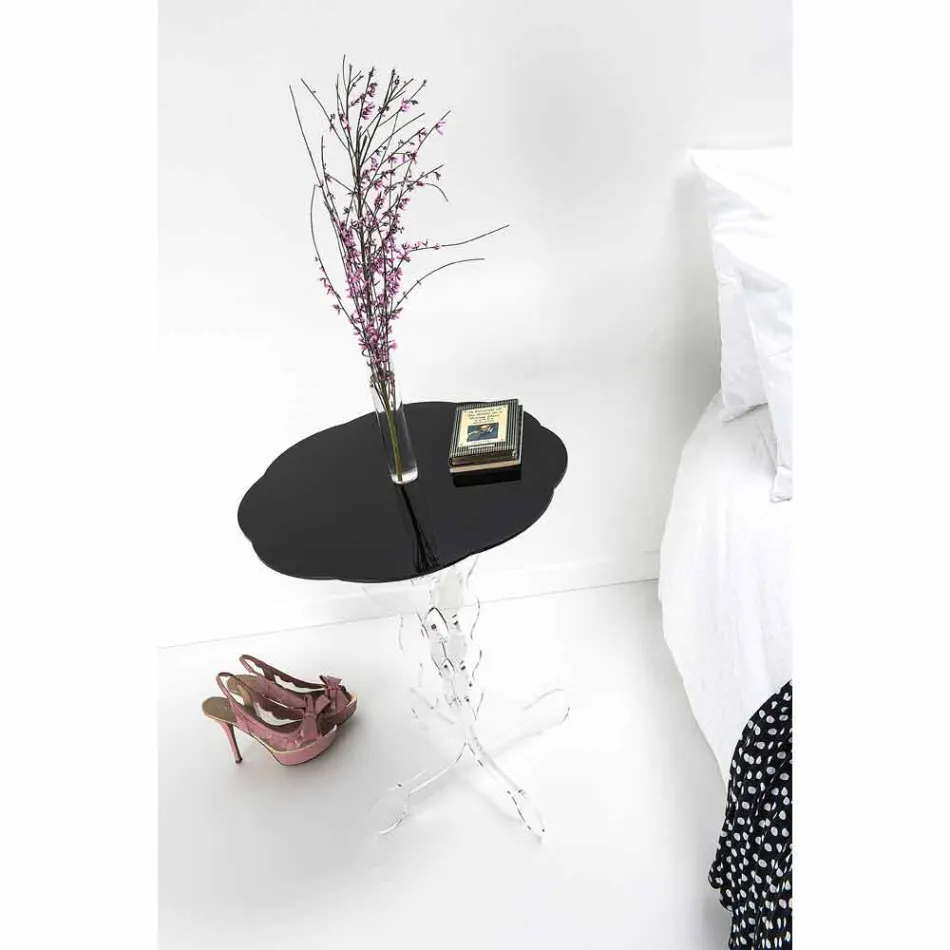 Tavolino tondo nero diametro 50 cm design moderno Janis, made in Italy Viadurini