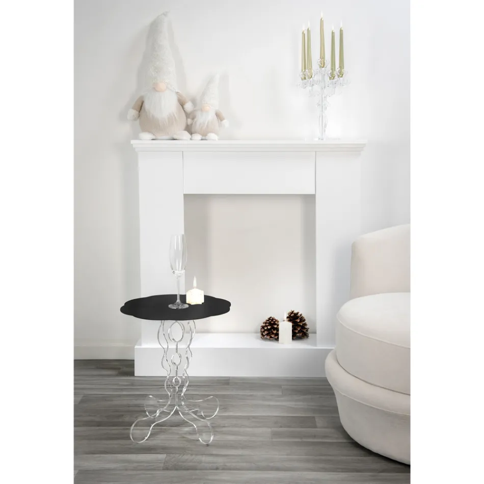 Tavolino tondo nero diametro 50 cm design moderno Janis, made in Italy Viadurini