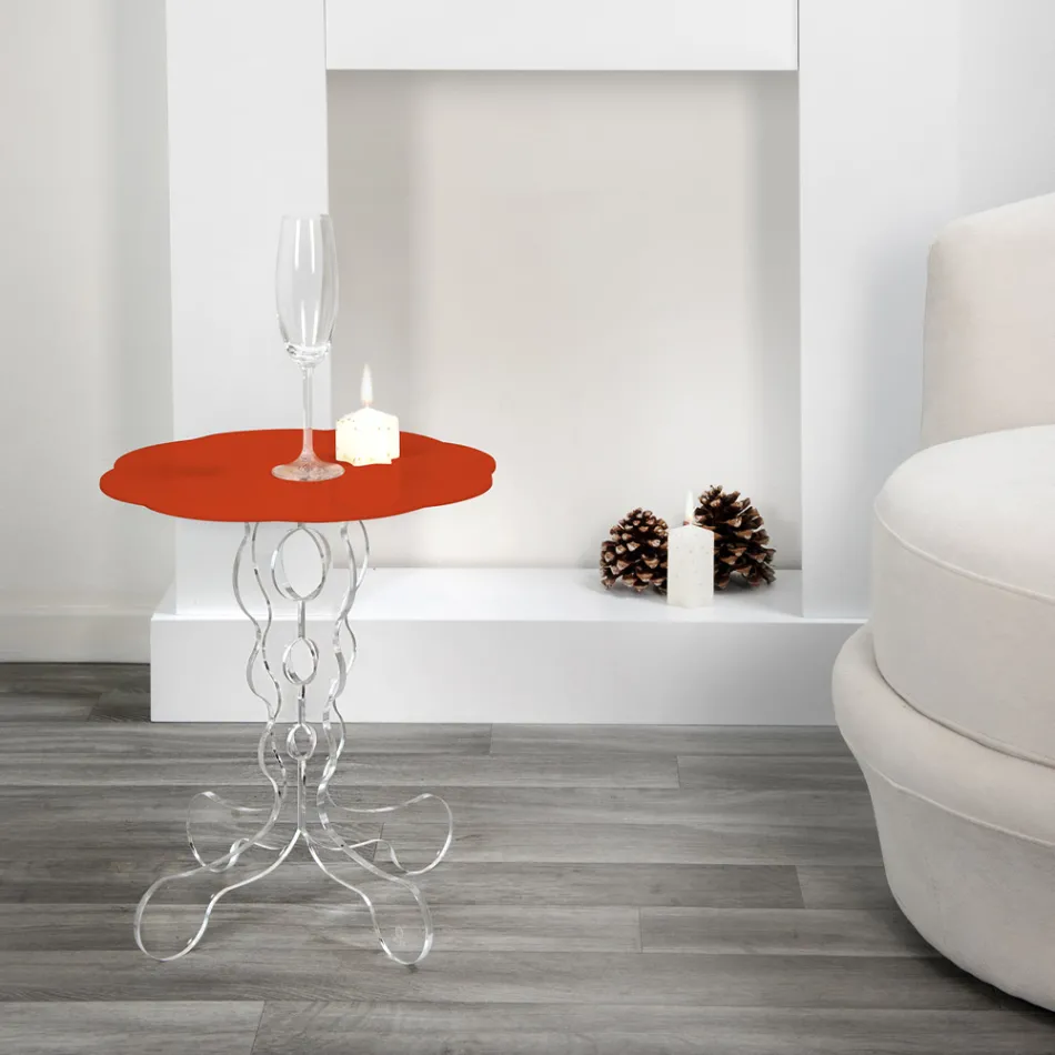 Tavolino tondo rosso diametro 36 cm design moderno Janis,made in Italy Viadurini