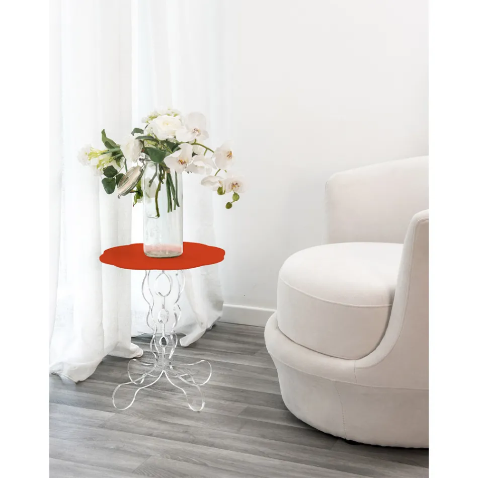 Tavolino tondo rosso diametro 50 cm design moderno Janis,made in Italy Viadurini