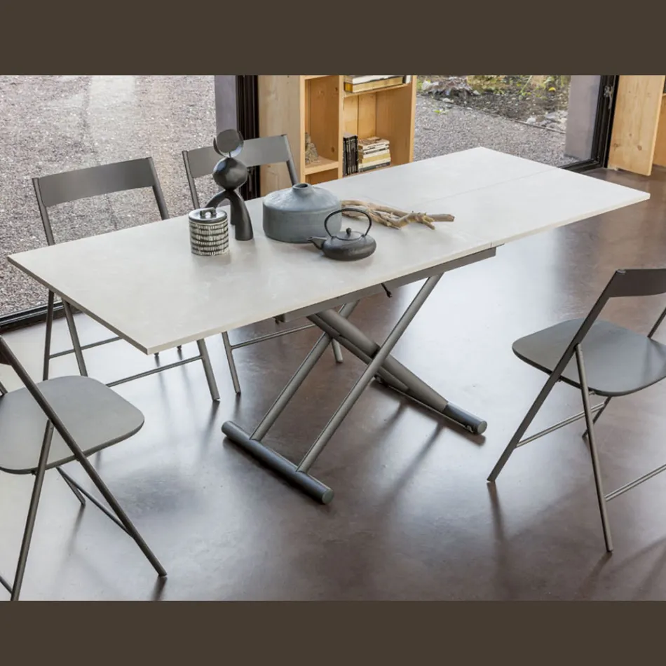 Tavolino Trasformabile con Altezza Regolabile fino a 82 cm Made in Italy - Rotella Viadurini