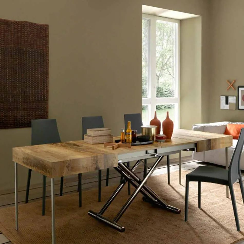 Tavolino Trasformabile di Design in Legno e Metallo Nero Made in Italy - Niverio Viadurini