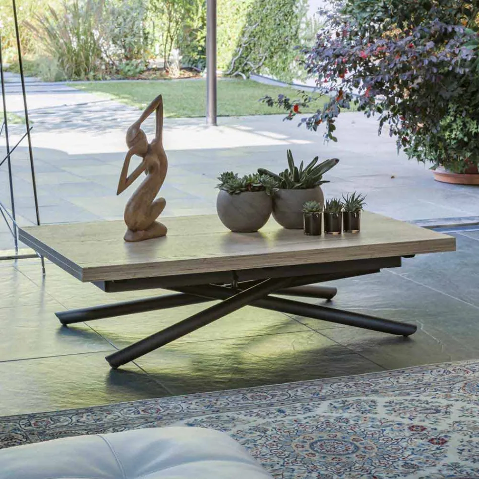 Tavolino Trasformabile in Tavolo da Pranzo Piano in Legno e Base Metallo - Pesco Viadurini