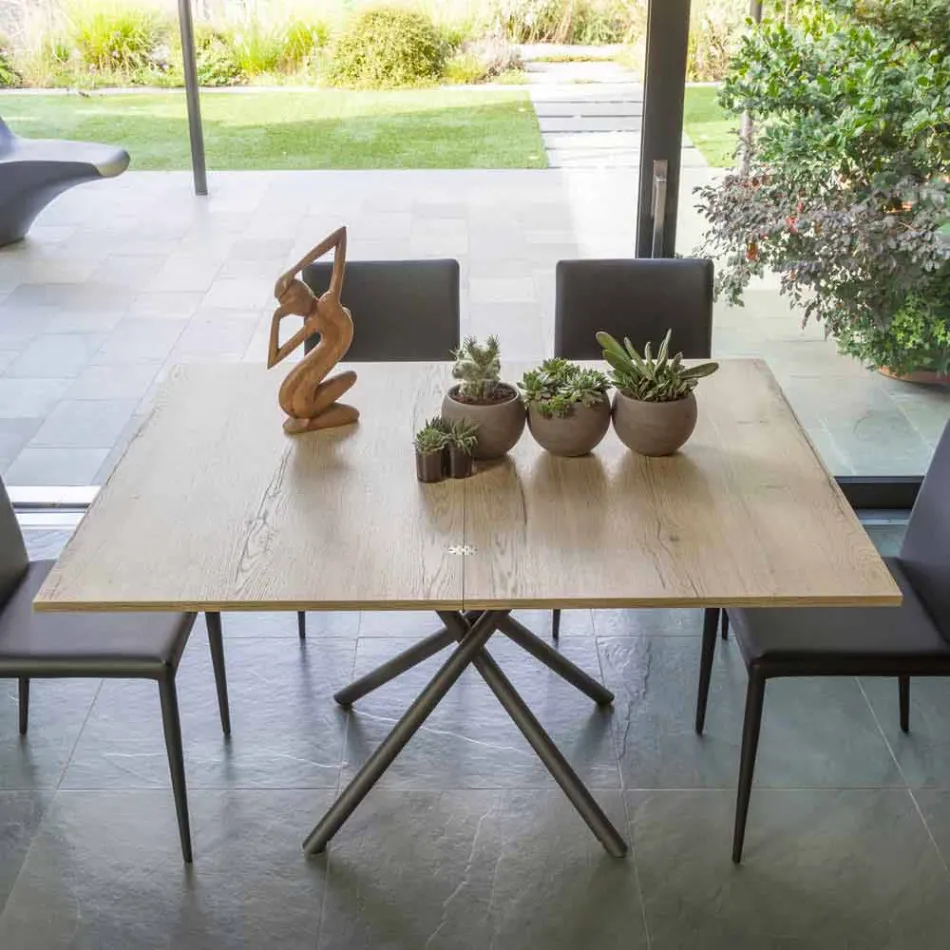 Tavolino Trasformabile in Tavolo da Pranzo Piano in Legno e Base Metallo - Pesco Viadurini