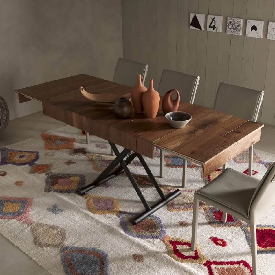 Tavolino Trasformabile in Tavolo Metallo e Legno Made in Italy - Polaris Viadurini