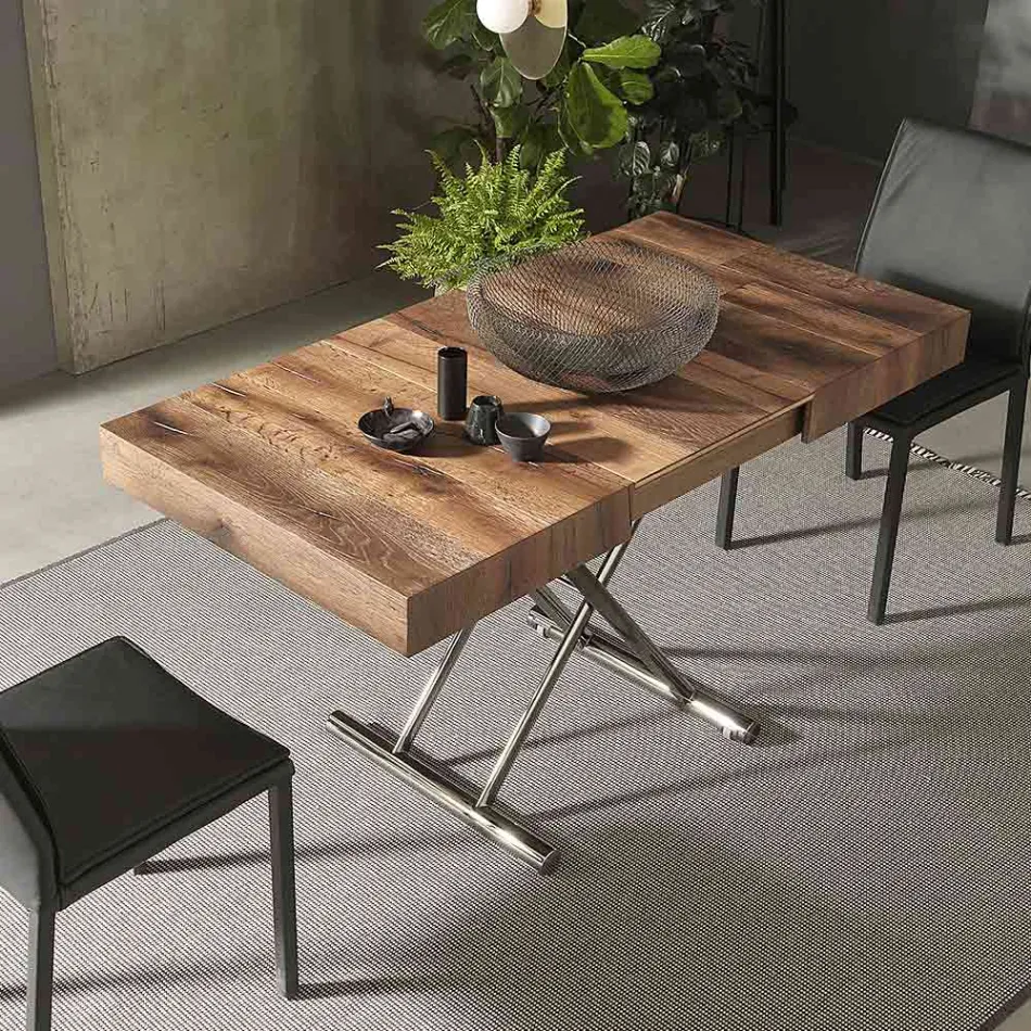 Tavolino Trasformabile Moderno in Legno e Metallo, Made in Italy - Spirit Viadurini