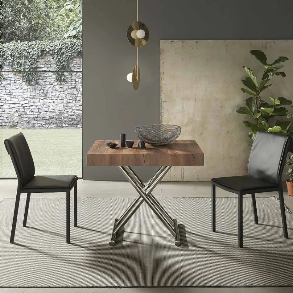 Tavolino Trasformabile Moderno in Legno e Metallo, Made in Italy - Spirit Viadurini