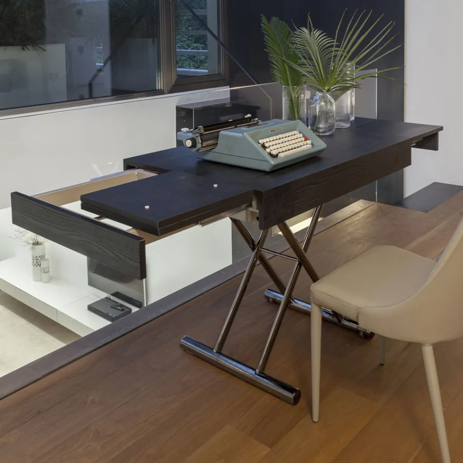 Tavolino Trasformabile Moderno in Metallo e Legno Made in Italy - Universe Viadurini