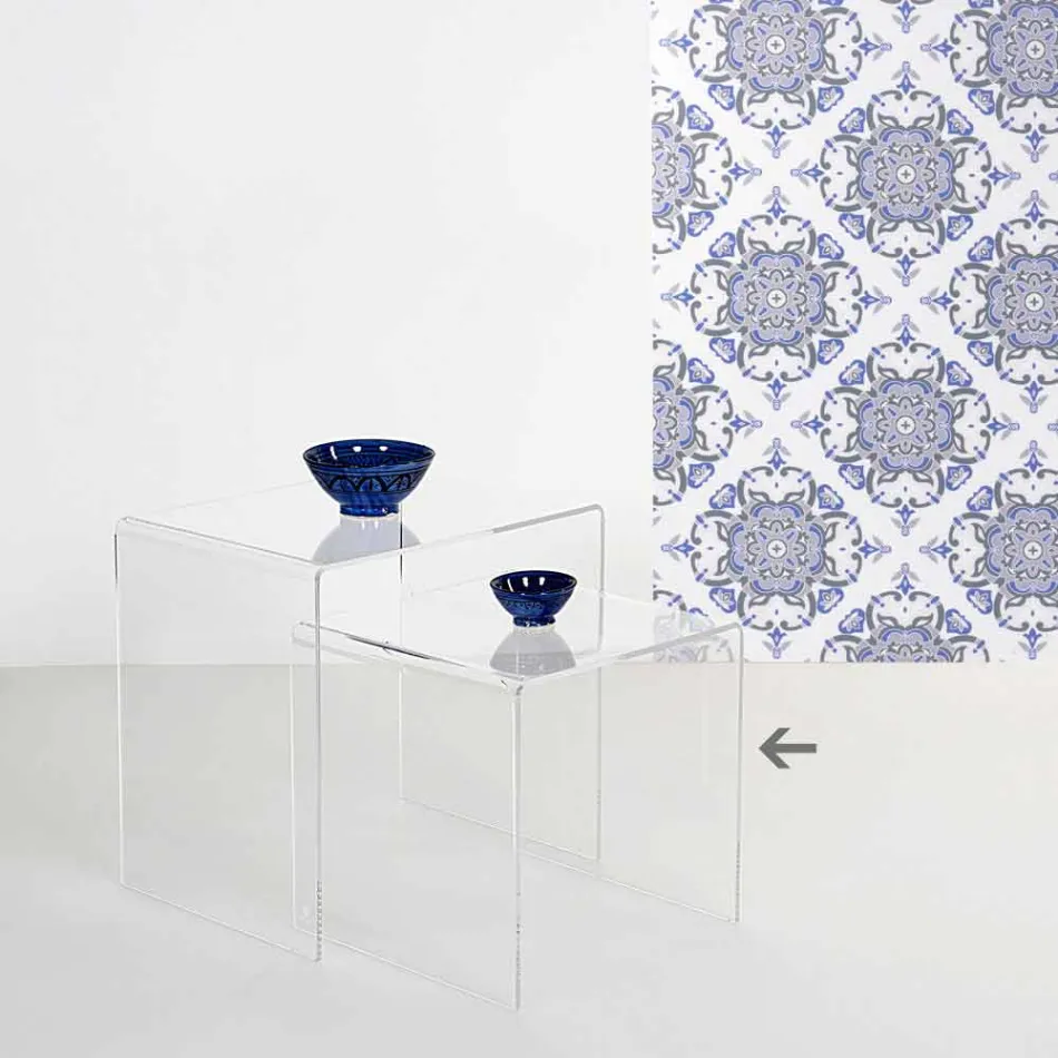 Tavolino trasparente design moderno 40x40cm Terry Small, made in Italy Viadurini