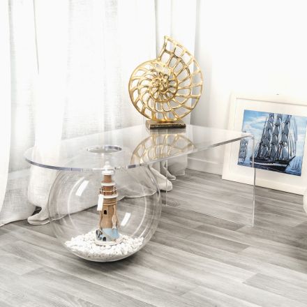 Tavolino trasparente design moderno L90xH40xP48 cm Bolly,made in Italy Viadurini