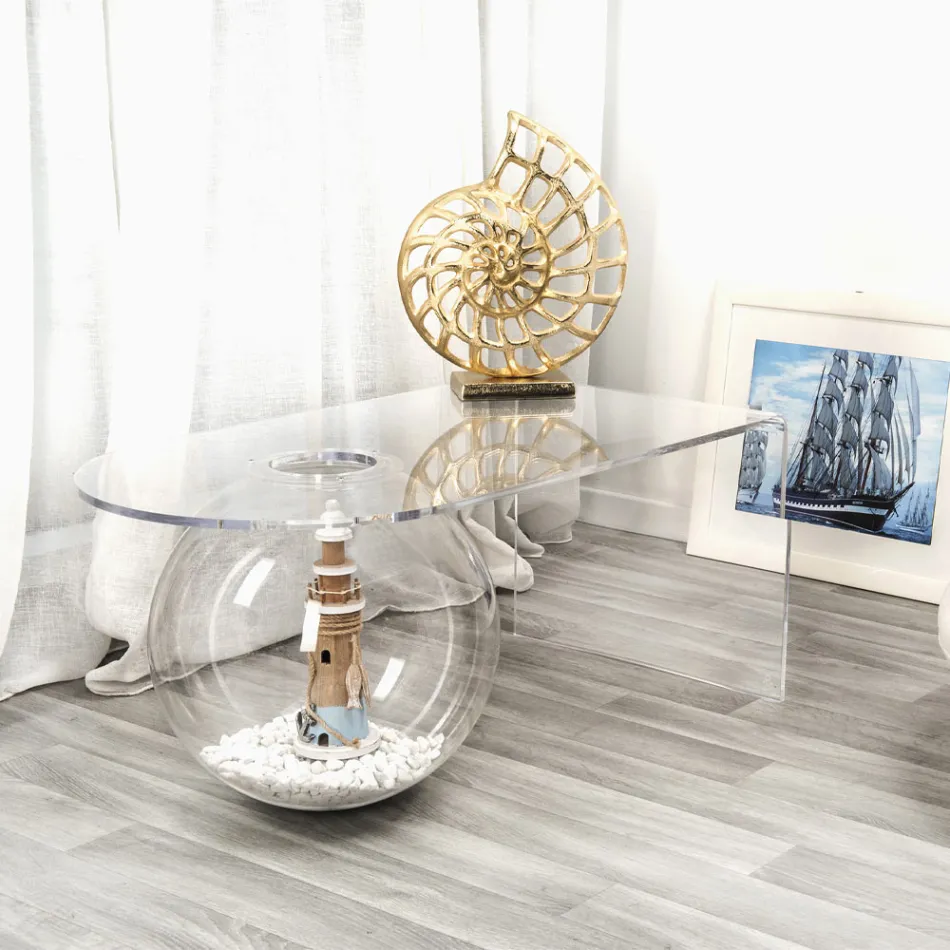 Tavolino trasparente design moderno L90xH40xP48 cm Bolly,made in Italy Viadurini
