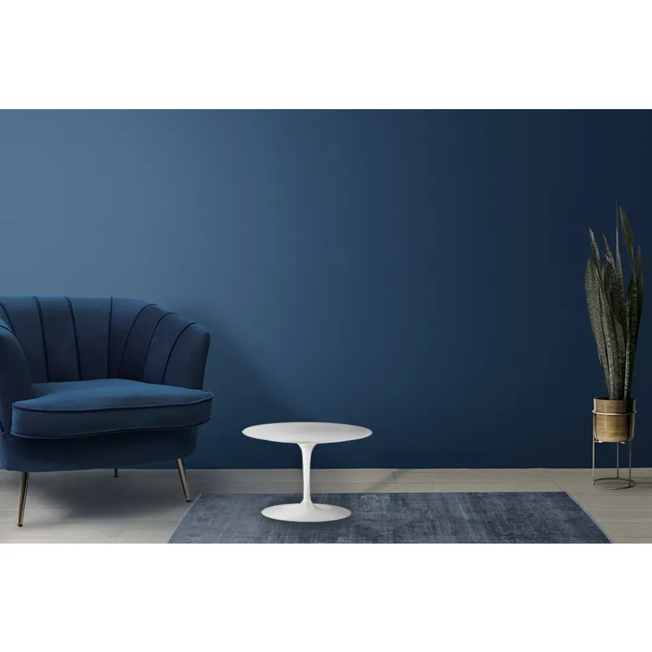 Tavolino Tulip Eero Saarinen H 39 con Piano in Laminato Liquido Bianco Made in Italy - Scarlet Viadurini
