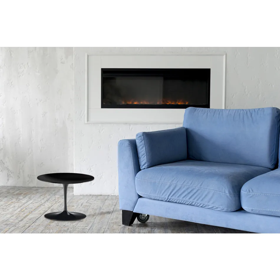 Tavolino Tulip Eero Saarinen H 39 con Piano in Laminato Liquido Nero Made in Italy - Scarlet Viadurini