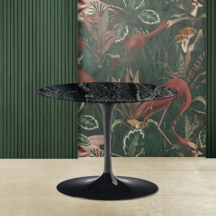 Tavolino Tulip Eero Saarinen H 39 con Piano Ovale in Marmo Verde Alpi  - Scarlet Viadurini