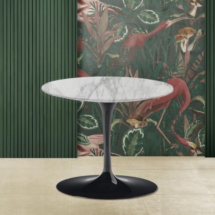Tavolino Tulip Eero Saarinen H 39 con Piano Rotondo in Marmo Arabescato  Viadurini
