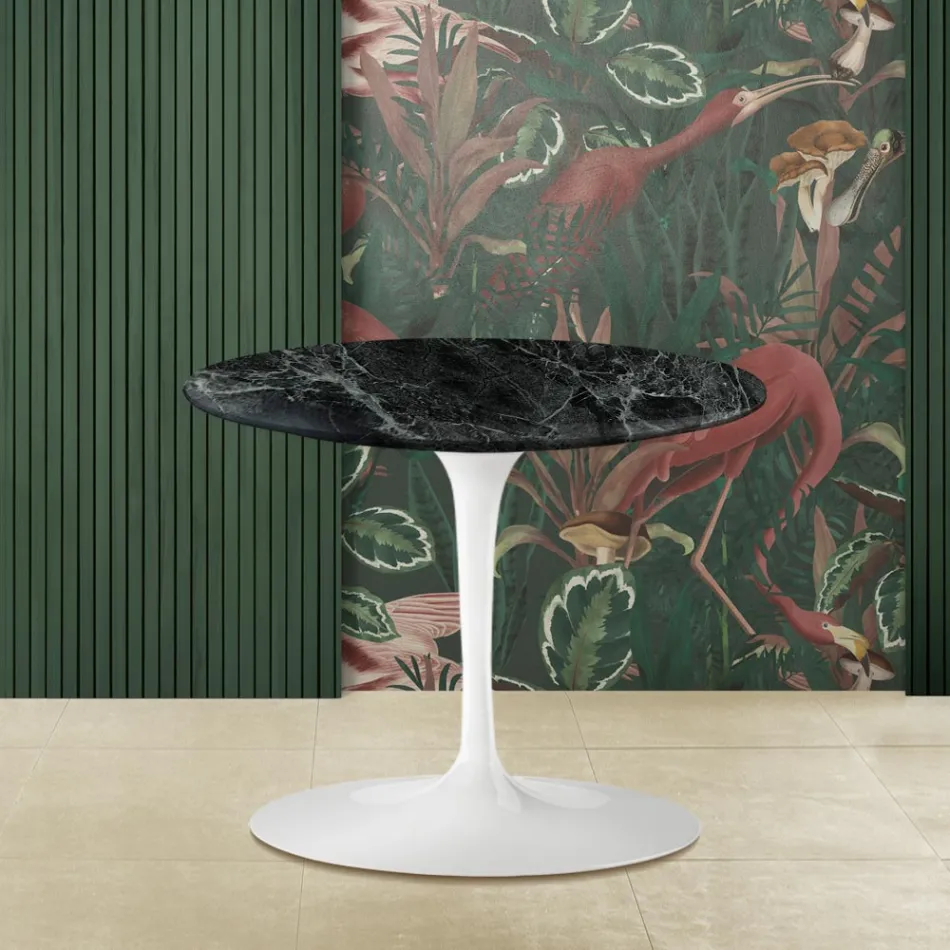 Tavolino Tulip Eero Saarinen H 39 con Piano Rotondo in Marmo Verde Alpi  Viadurini