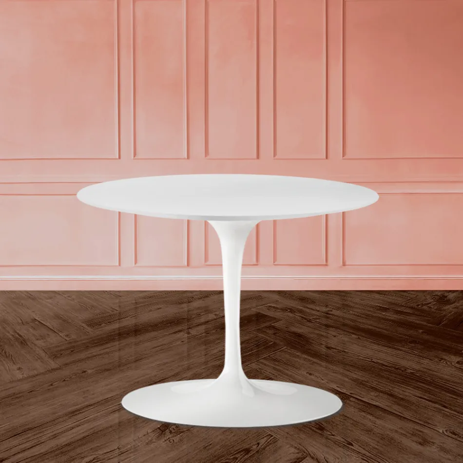 Tavolino Tulip Eero Saarinen H 39 Ovale in Laminato Liquido Bianco Made in Italy - Scarlet Viadurini