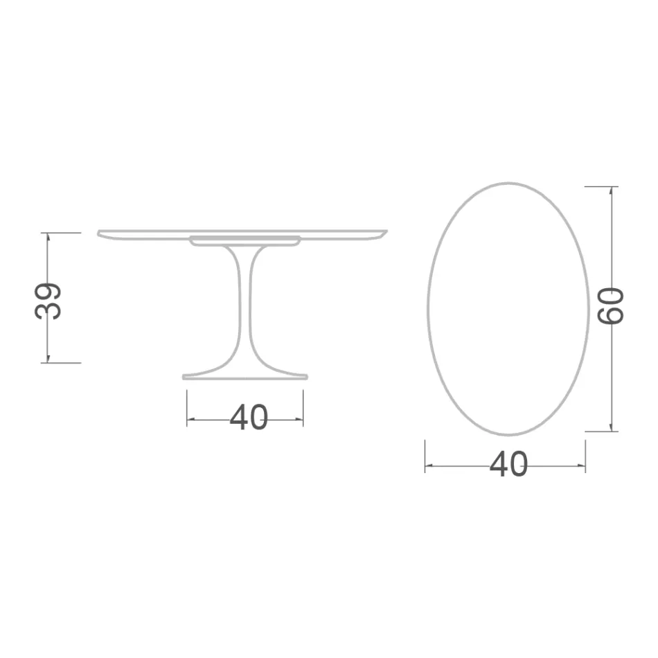 Tavolino Tulip Eero Saarinen H 39 Ovale in Marmo Caracatta Oro Realizzato in Italia Viadurini