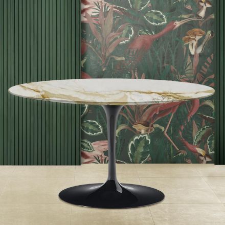 Tavolino Tulip Eero Saarinen H 41 con Piano in Marmo Caracatta Oro Made in Italy - Scarlet Viadurini