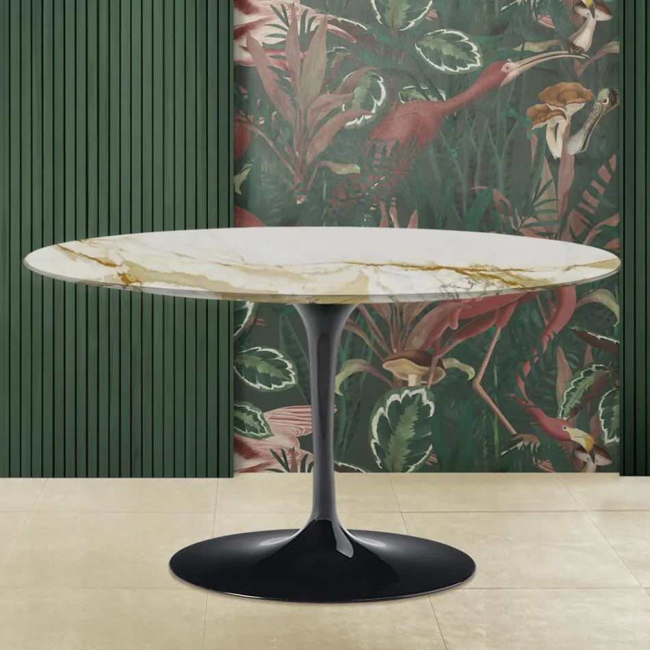Tavolino Tulip Eero Saarinen H 41 con Piano in Marmo Caracatta Oro Made in Italy - Scarlet Viadurini