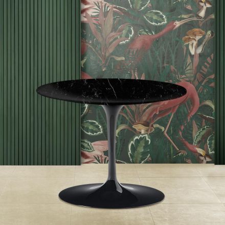 Tavolino Tulip Eero Saarinen H 41 con Piano Rotondo in Marmo Nero Marquinia Viadurini