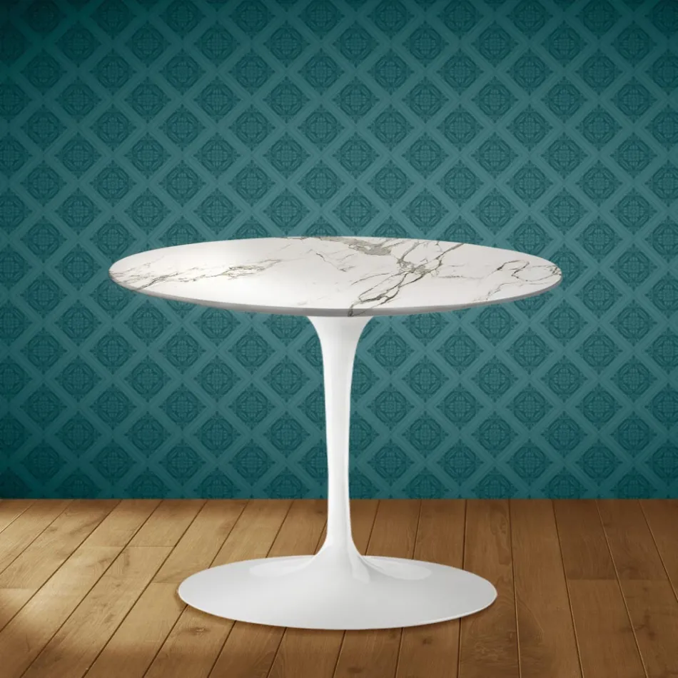 Tavolino Tulip Eero Saarinen H 41 in Ceramica Aura 22 Made in Italy - Scarlet Viadurini