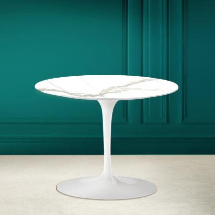 Tavolino Tulip Eero Saarinen H 41 in Ceramica Calacatta Michelangelo  Viadurini