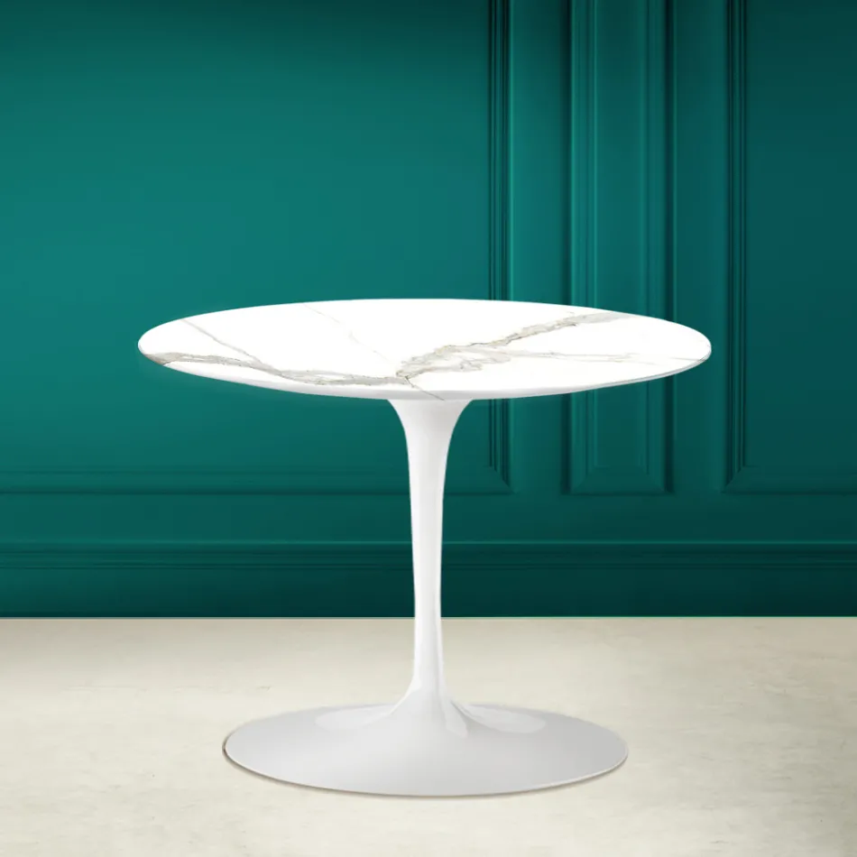 Tavolino Tulip Eero Saarinen H 41 in Ceramica Calacatta Michelangelo  Viadurini