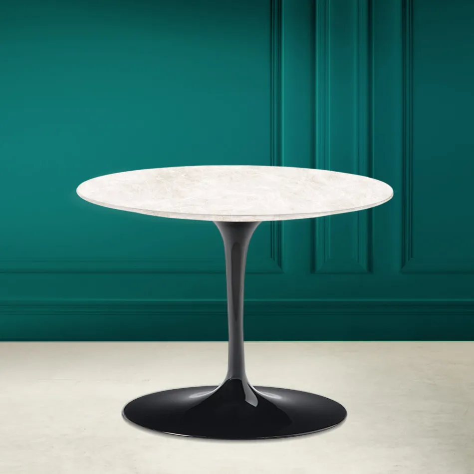 Tavolino Tulip Eero Saarinen H 41 in Ceramica Diamond Cream Made in Italy - Scarlet Viadurini