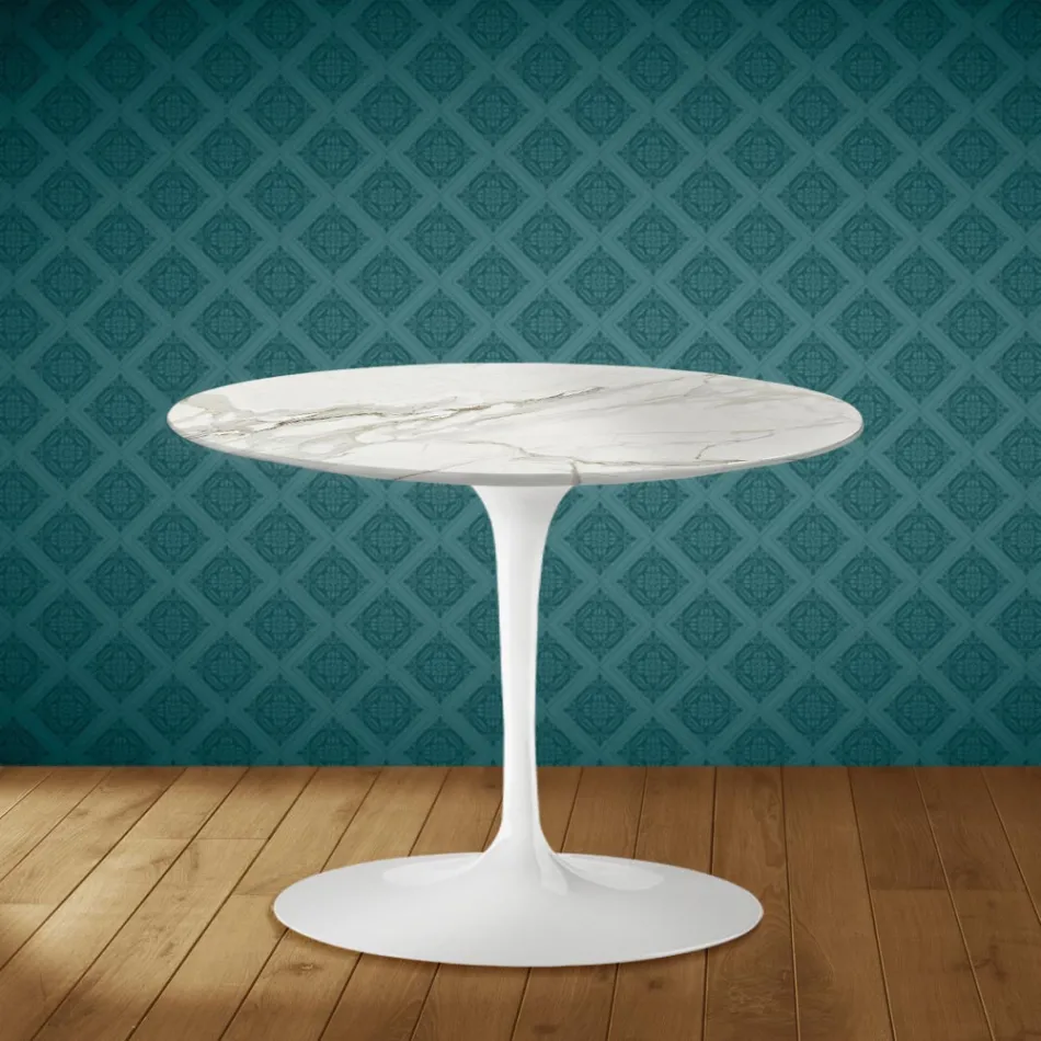 Tavolino Tulip Eero Saarinen H 41 in Ceramica Lucid Made in Italy - Scarlet Viadurini