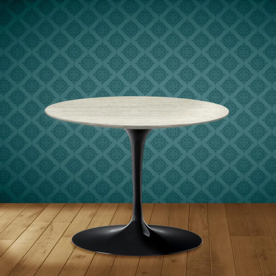 Tavolino Tulip Eero Saarinen H 41 in Ceramica Marmorio Made in Italy - Scarlet Viadurini