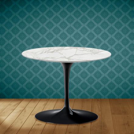 Tavolino Tulip Eero Saarinen H 41 in Ceramica Morpheus Made in Italy - Scarlet Viadurini