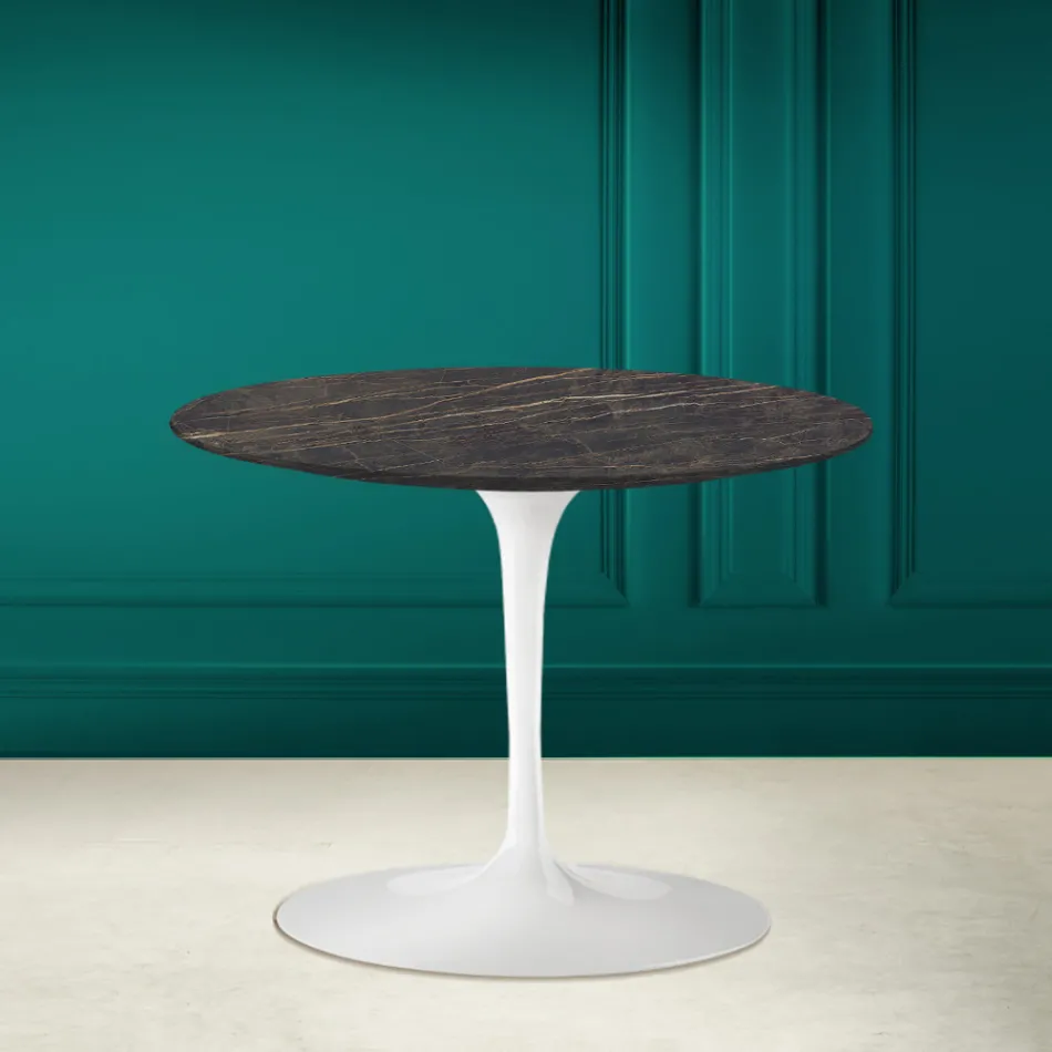 Tavolino Tulip Eero Saarinen H 41 in Ceramica Noir Desire Made in Italy - Scarlet Viadurini