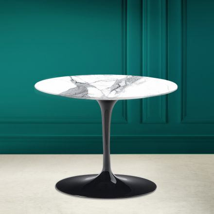 Tavolino Tulip Eero Saarinen H 41 in Ceramica Statuario Altissimo Made in Italy - Scarlet Viadurini