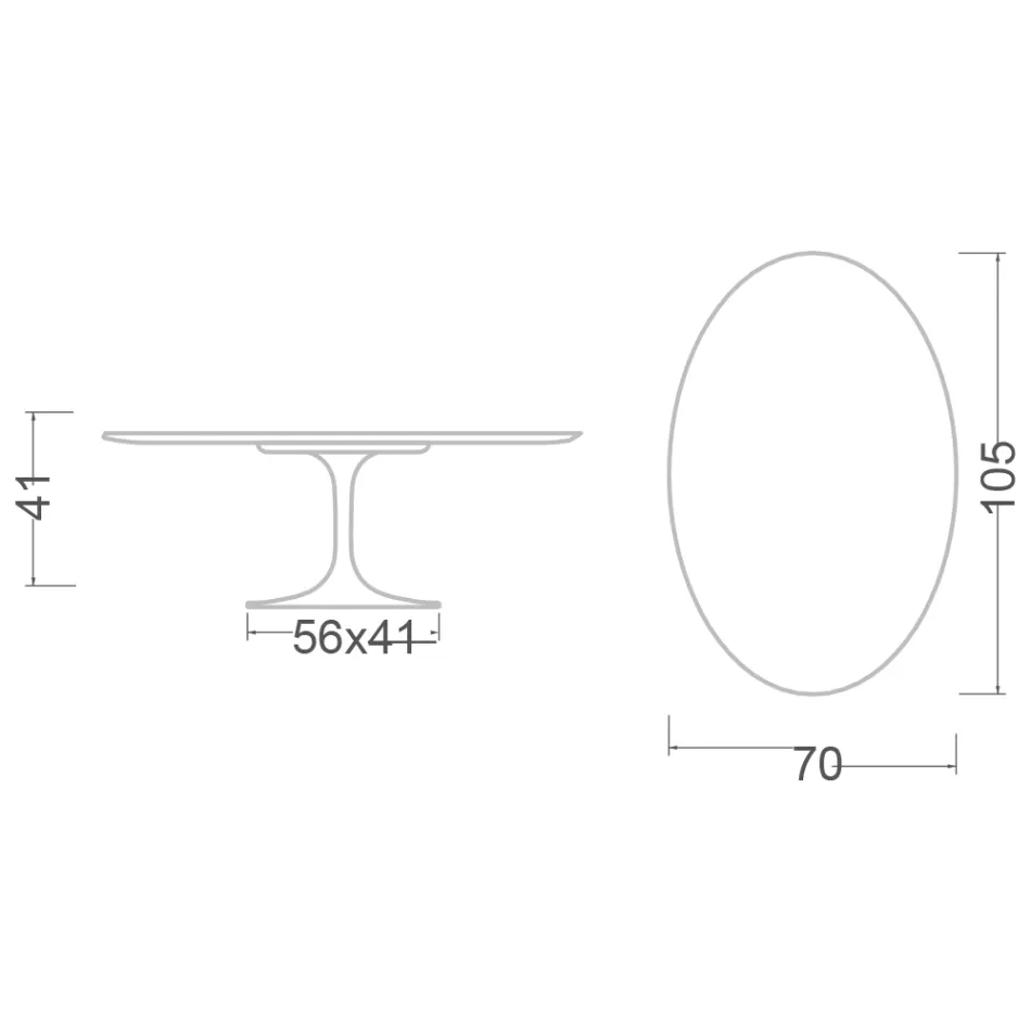 Tavolino Tulip Eero Saarinen H 41 Ovale con Piano in Laminato Liquido Bianco - Scarlet Viadurini
