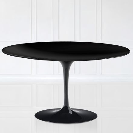 Tavolino Tulip Eero Saarinen H 41 Ovale con Piano in Laminato Liquido Nero - Scarlet Viadurini