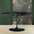 Tavolino Tulip Eero Saarinen H 41 Ovale con Piano in Marmo Verde Alpi Made in Italy - Scarlet Viadurini