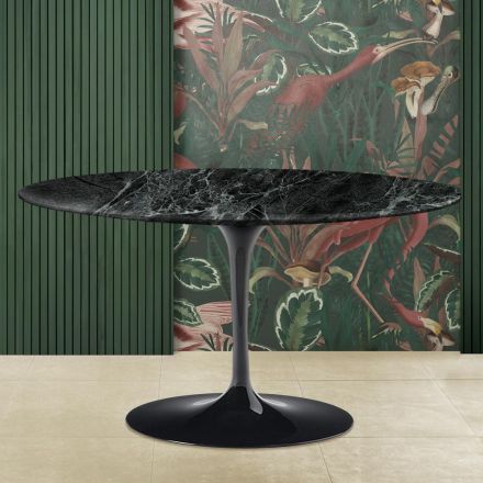 Tavolino Tulip Eero Saarinen H 41 Ovale con Piano in Marmo Verde Alpi Made in Italy - Scarlet Viadurini