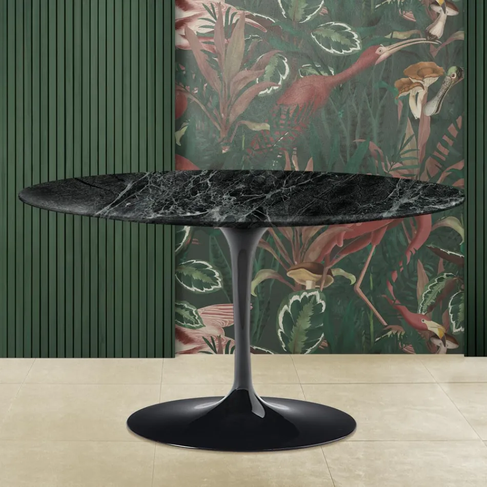 Tavolino Tulip Eero Saarinen H 41 Ovale con Piano in Marmo Verde Alpi Made in Italy - Scarlet Viadurini