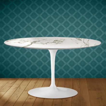 Tavolino Tulip Eero Saarinen H 41 Ovale in Ceramica Aura 22 Made in Italy - Scarlet Viadurini