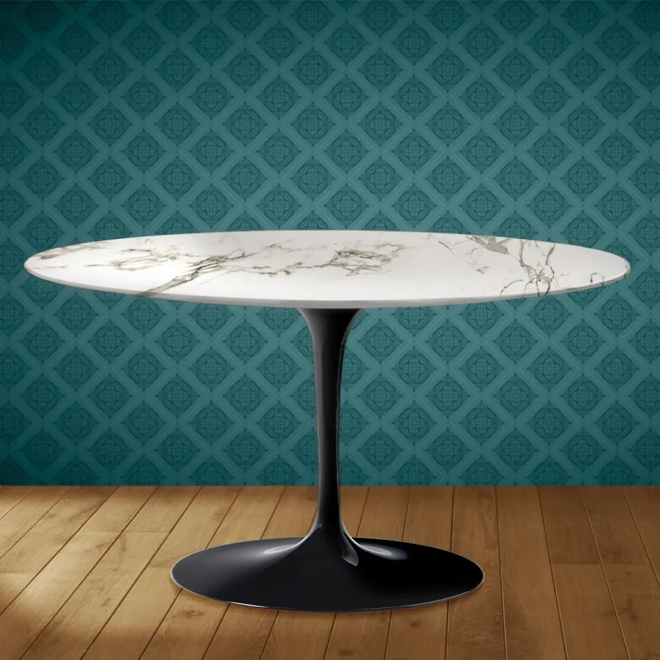 Tavolino Tulip Eero Saarinen H 41 Ovale in Ceramica Aura 22 Made in Italy - Scarlet Viadurini