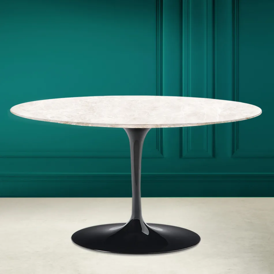 Tavolino Tulip Eero Saarinen H 41 Ovale in Ceramica Diamond Cream Made in Italy - Scarlet Viadurini
