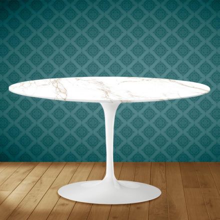 Tavolino Tulip Eero Saarinen H 41 Ovale in Ceramica Entzo Made in Italy - Scarlet Viadurini