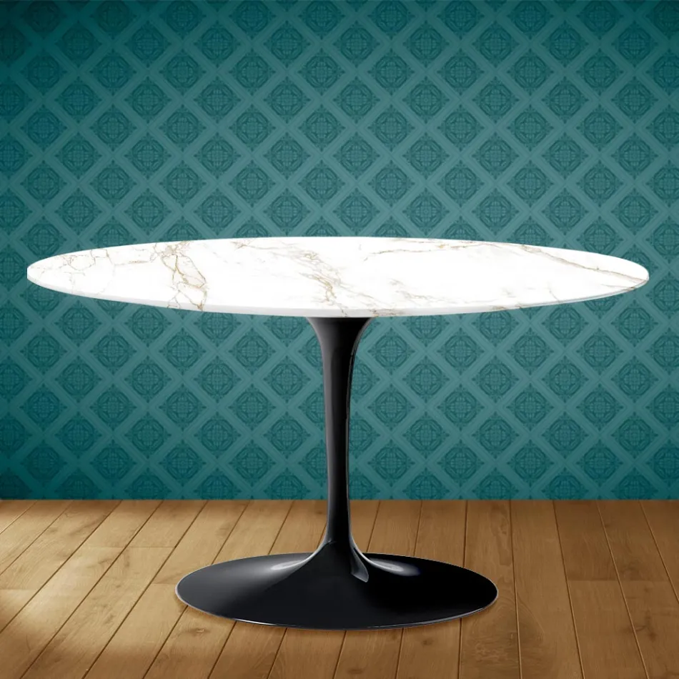 Tavolino Tulip Eero Saarinen H 41 Ovale in Ceramica Entzo Made in Italy - Scarlet Viadurini