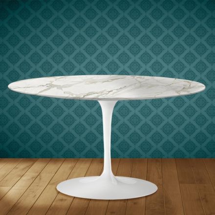 Tavolino Tulip Eero Saarinen H 41 Ovale in Ceramica Lucid Made in Italy - Scarlet Viadurini