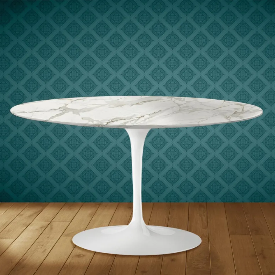 Tavolino Tulip Eero Saarinen H 41 Ovale in Ceramica Lucid Made in Italy - Scarlet Viadurini