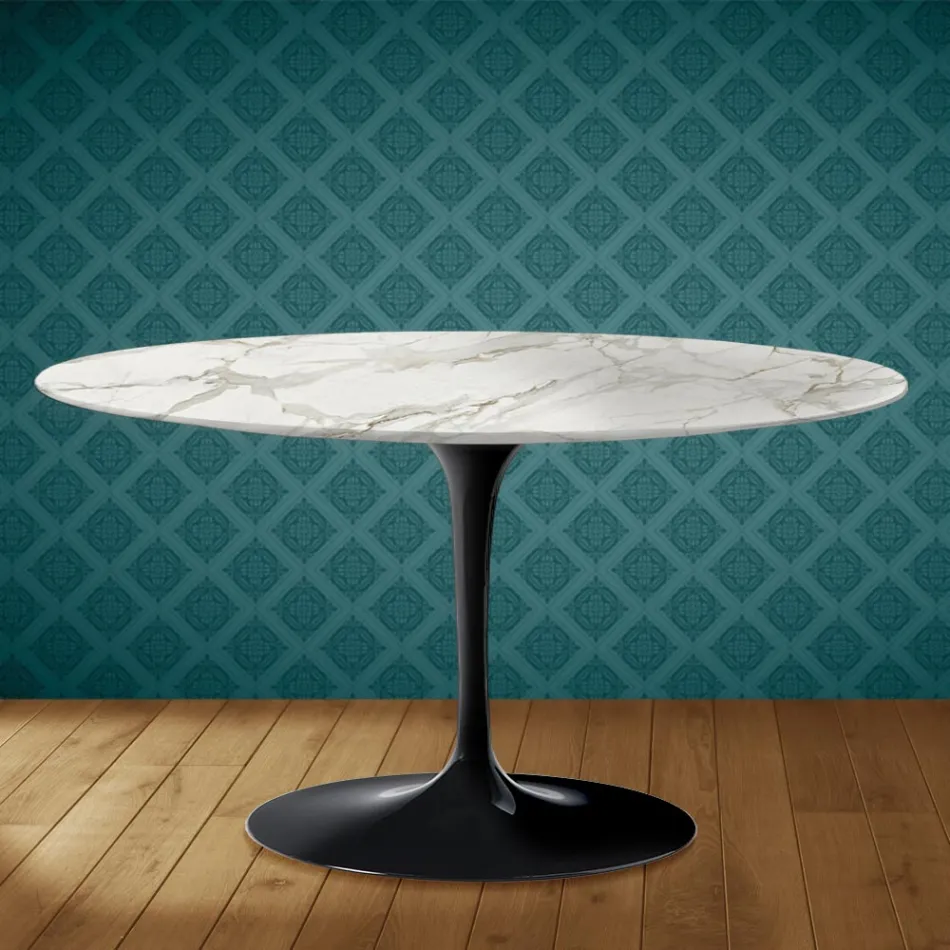 Tavolino Tulip Eero Saarinen H 41 Ovale in Ceramica Lucid Made in Italy - Scarlet Viadurini