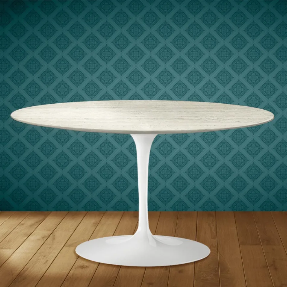 Tavolino Tulip Eero Saarinen H 41 Ovale in Ceramica Marmorio Made in Italy - Scarlet Viadurini