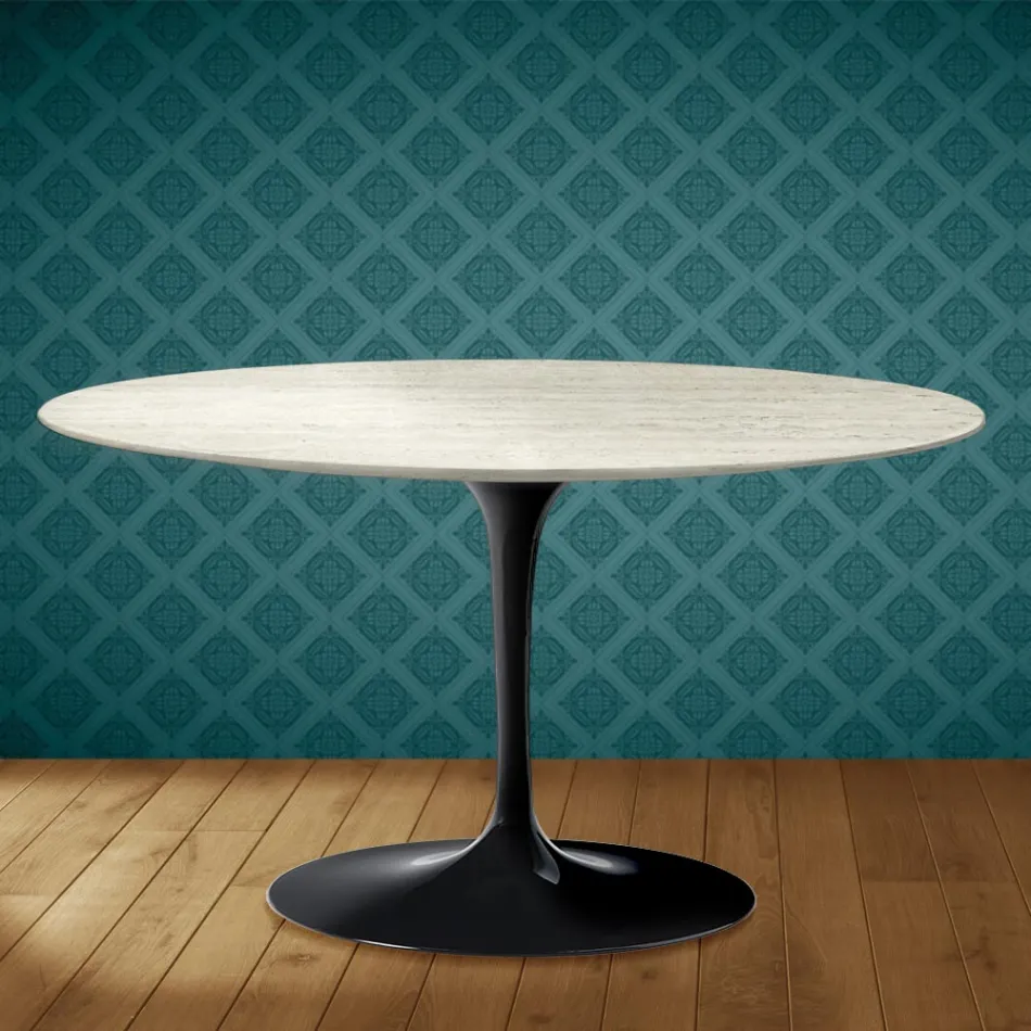Tavolino Tulip Eero Saarinen H 41 Ovale in Ceramica Marmorio Made in Italy - Scarlet Viadurini